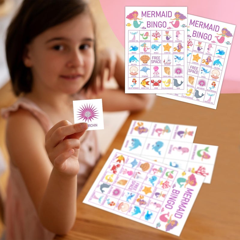 Qssfdgg Mermaid Bingo Cards, 24 Player Under The Sea Party Bingo Game for Family Adult, Ocean Mermaid Party Favor, Large Group Party Celebration Activity -08 - Image 3